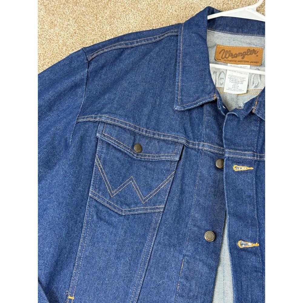 VTG Wrangler Mens 2XT XXL Blue Denim Western Jacket Cowboy Workwear Tall Trucker - Picture 12 of 13